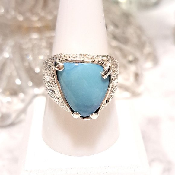 Men’s Natural Blue Larimar Mid-Evil Solid Sterling Silver Ring - Picture 2 of 9